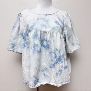 Old Navy Tie Dyed Denim Keyhole Back Tie Short Sleeve Babydoll Top Size Large